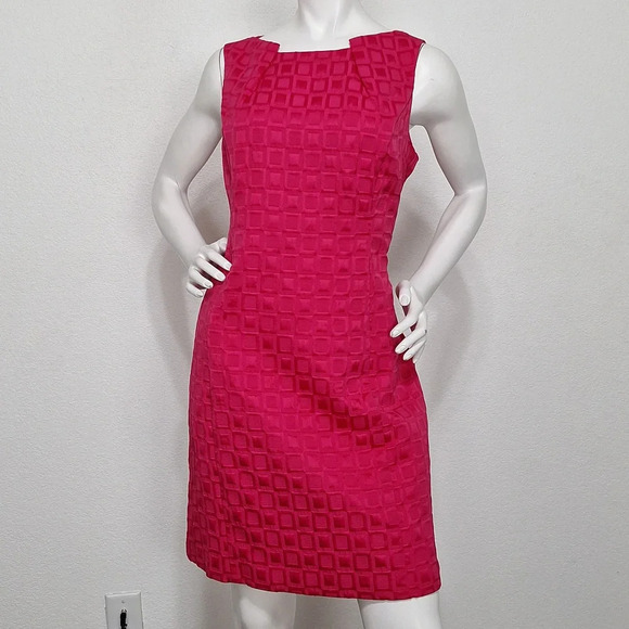 Madison Leigh Pink Preppy Square Pattern Romantic Sleeveless Sheath Dress Sz 12P - Picture 1 of 9